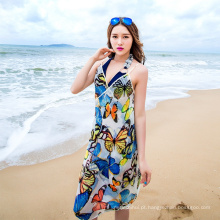 Férias vestido bali sarong borboleta praia encobrir lenço chiffon flor praia pareo